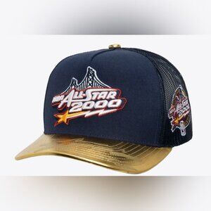 2000 NBA Mitchell  Ness Navy and Gold Pro Pinch Fit Truckers Hat
